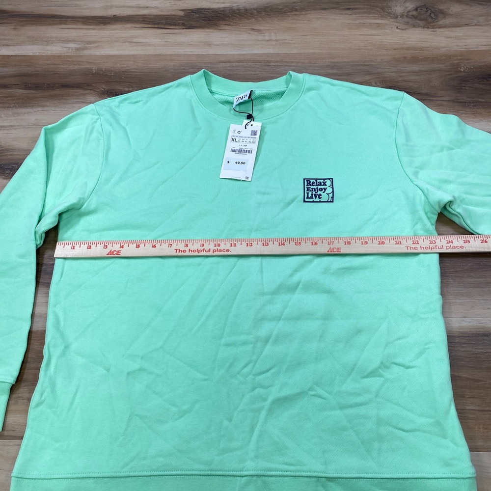 Zara Sweatshirt Mens XL Streetwear Cotton Relaxed Fit Mint Green New With Tags - Picture 5 of 8